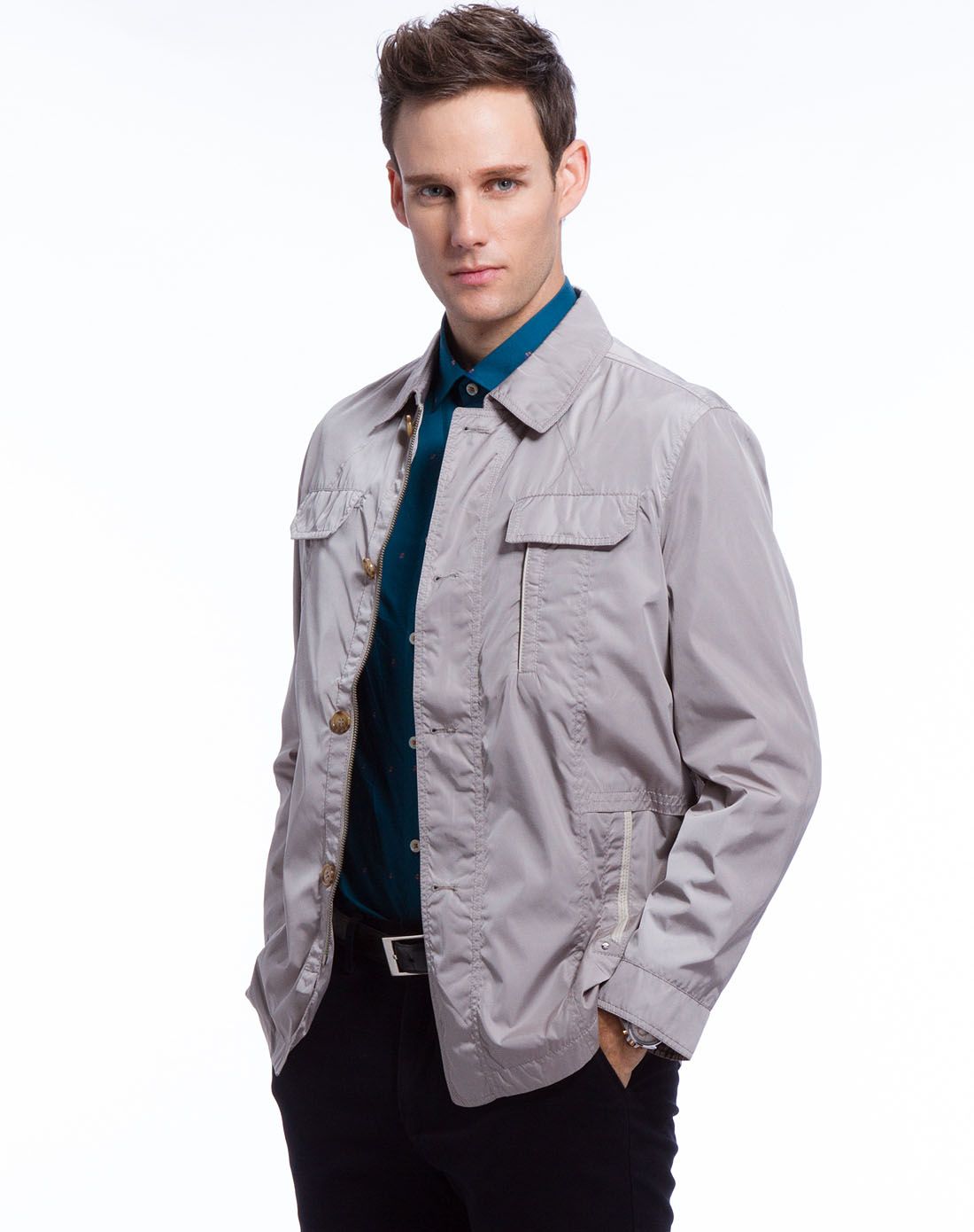 卡其色防风易打理翻领四口袋夹克(标准版)