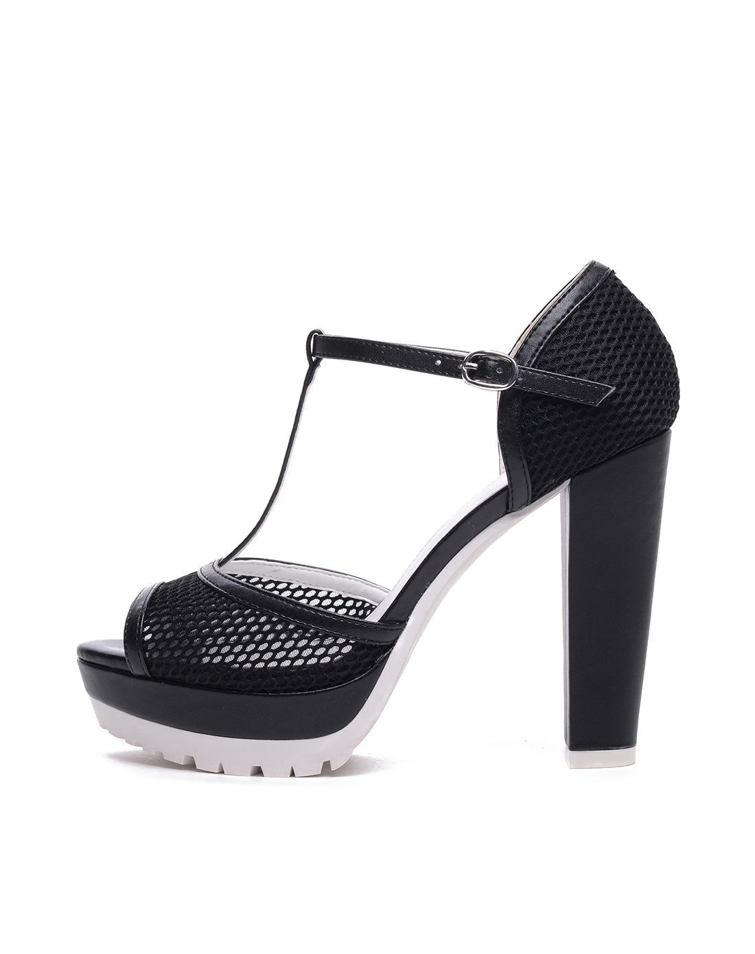 2016年新款达芙妮镂空超高跟鱼嘴黑色女凉鞋