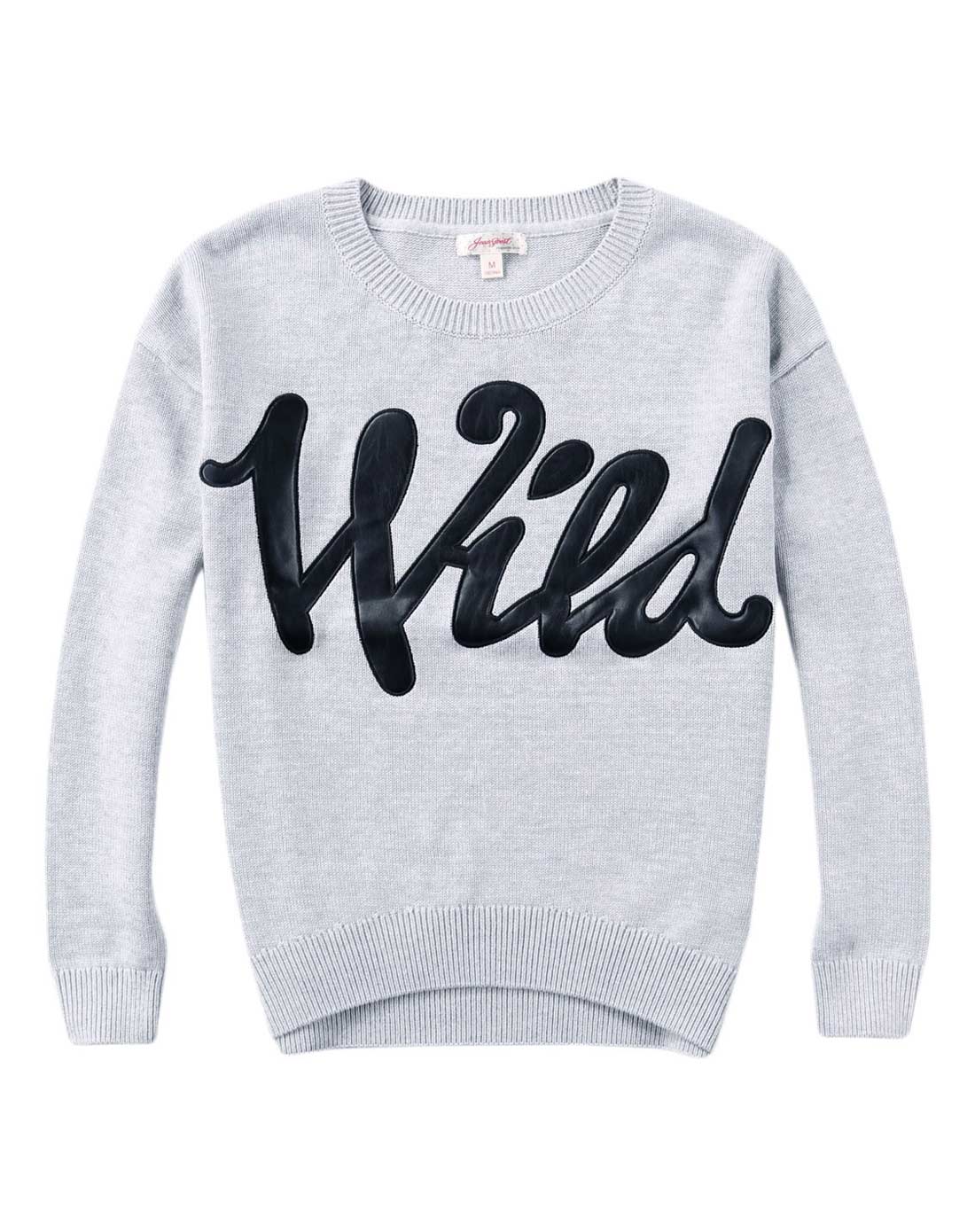 女装浅花圆领胸前字母贴布绣毛衣