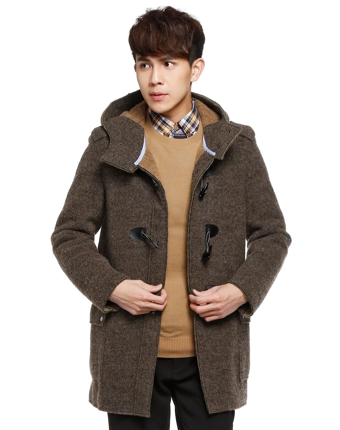 灰啡色英伦风潮流长袖大衣