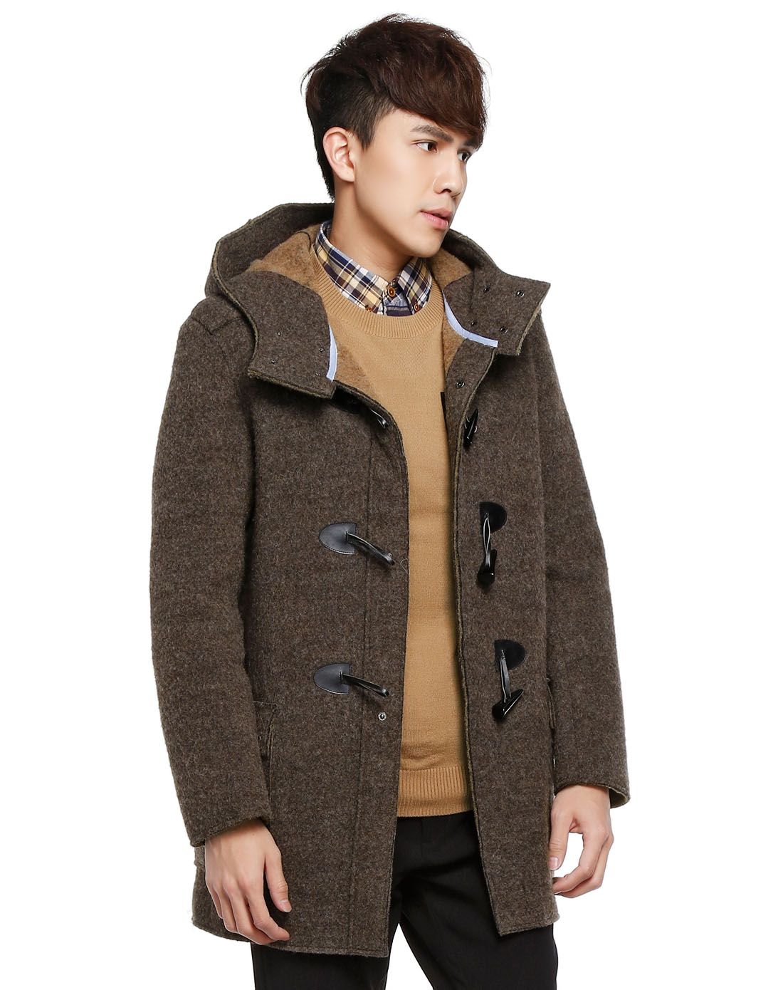 灰啡色英伦风潮流长袖大衣