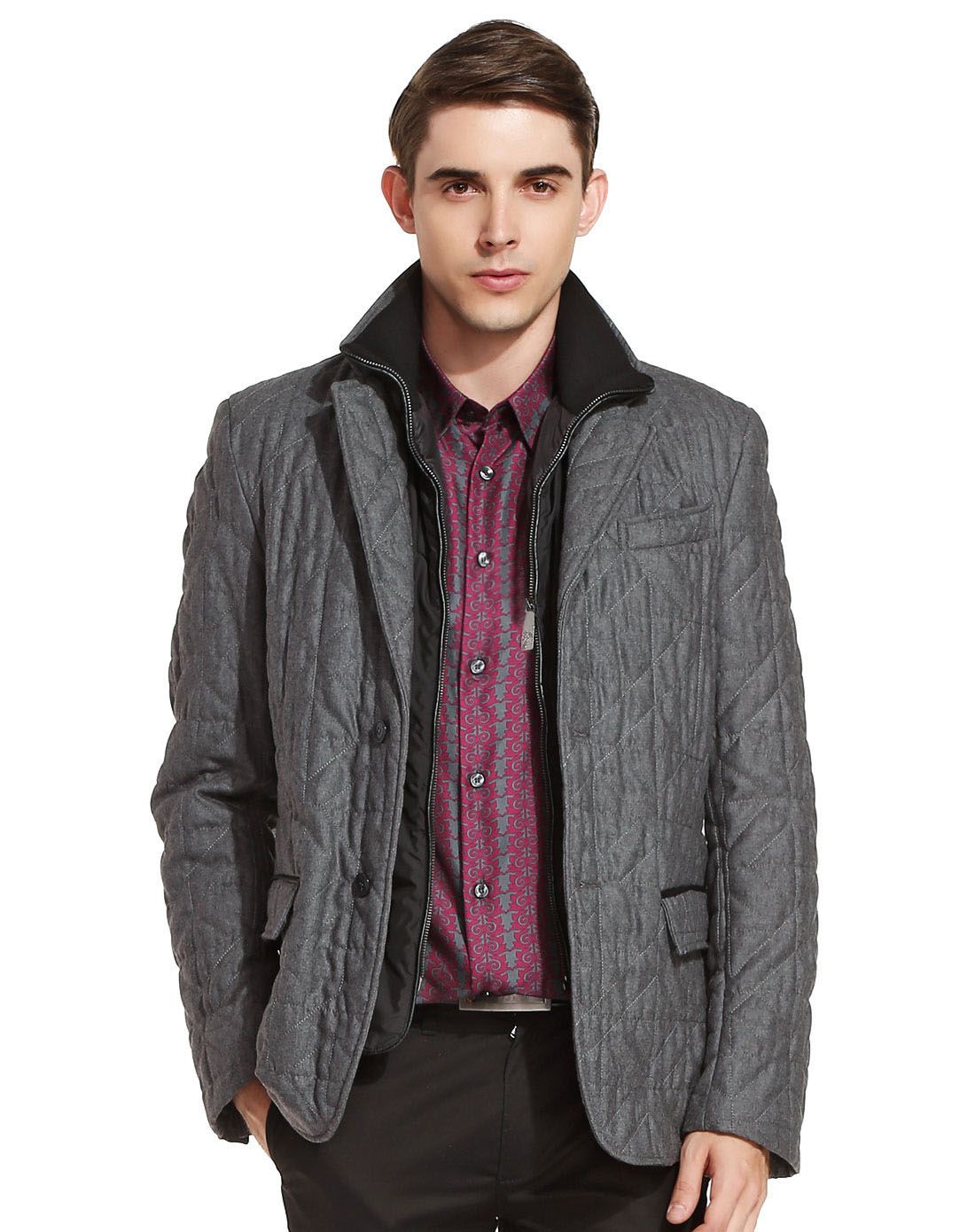 versace collection男装专场 深灰/黑色成熟个性两件套长袖外套