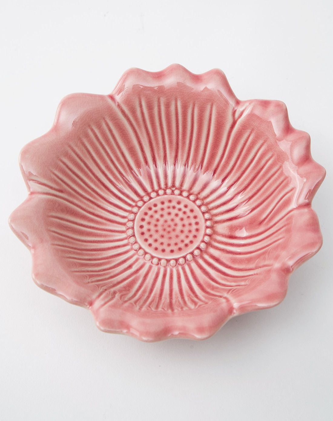 【婚礼季】粉色冰裂釉花瓣造型浮雕陶瓷碗18*18*5cm