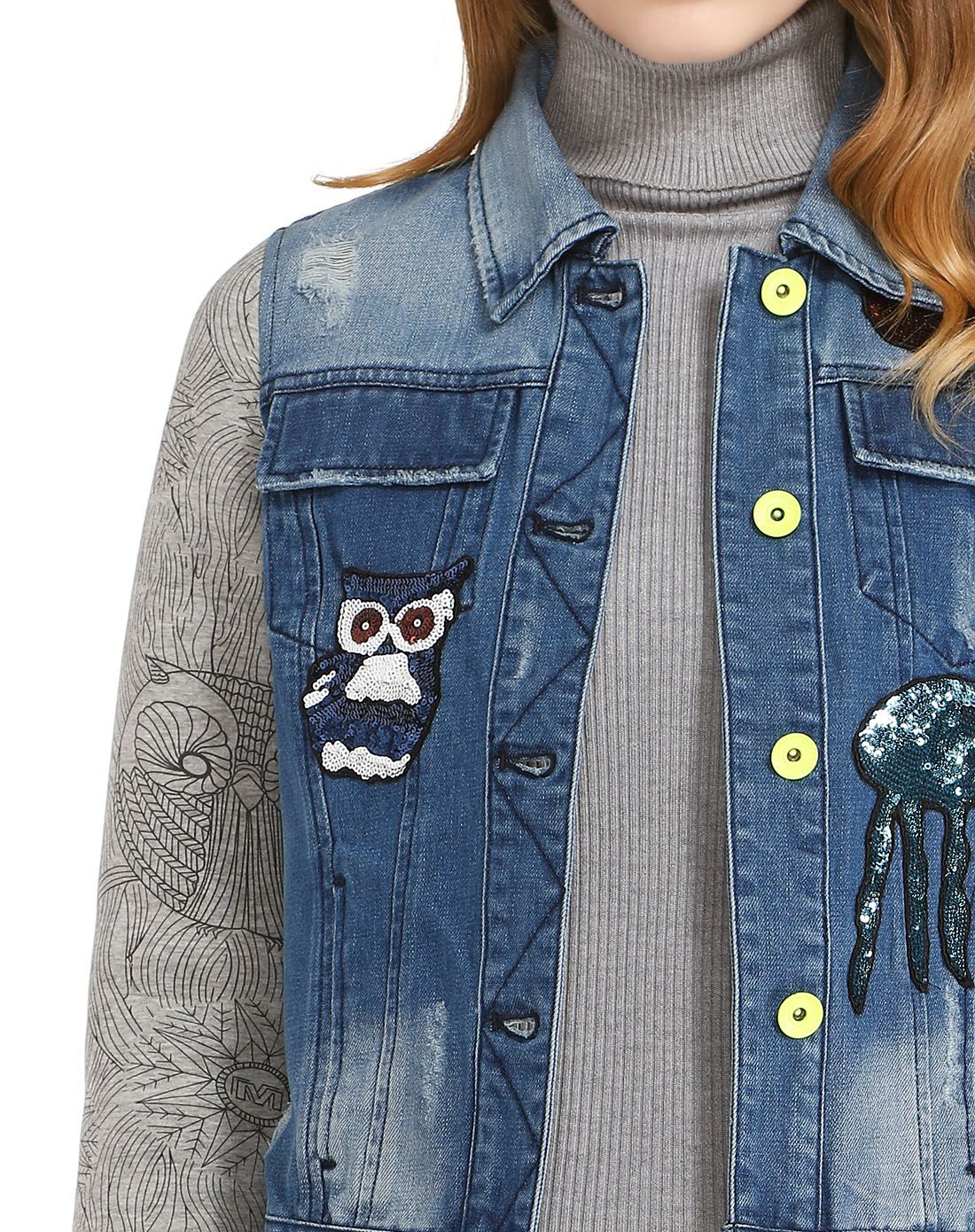 米可芭纳mikibana&allascala女装混合冬装专场蓝/灰色怀旧镶片拼接