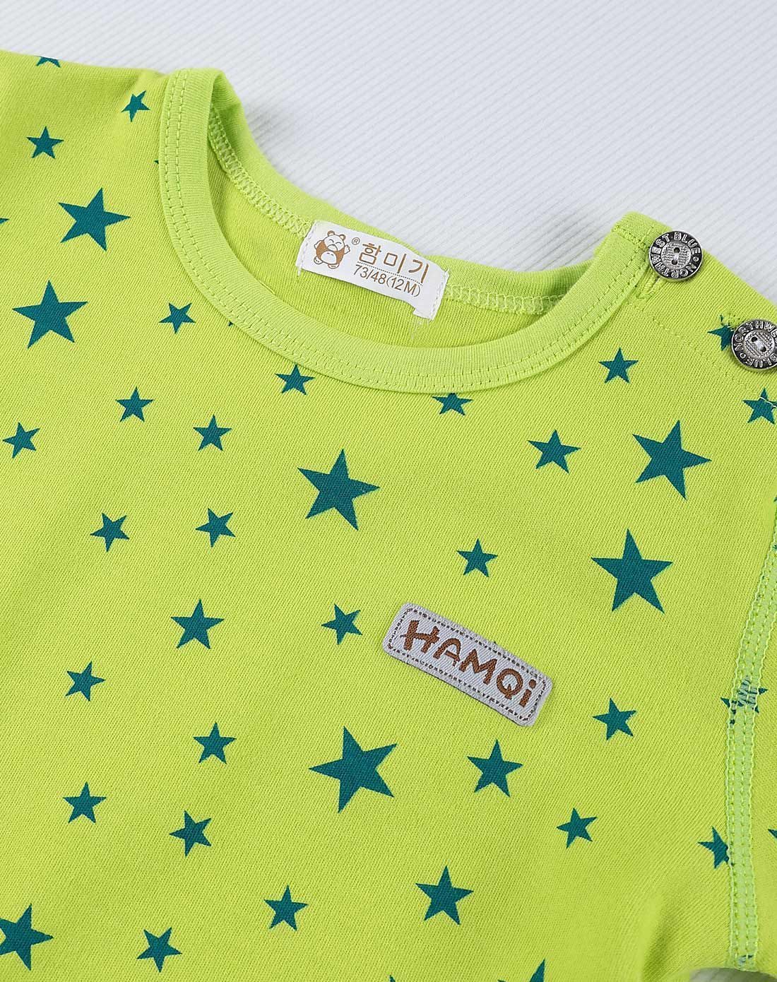 婴幼儿荧光绿星星圆领肩开套