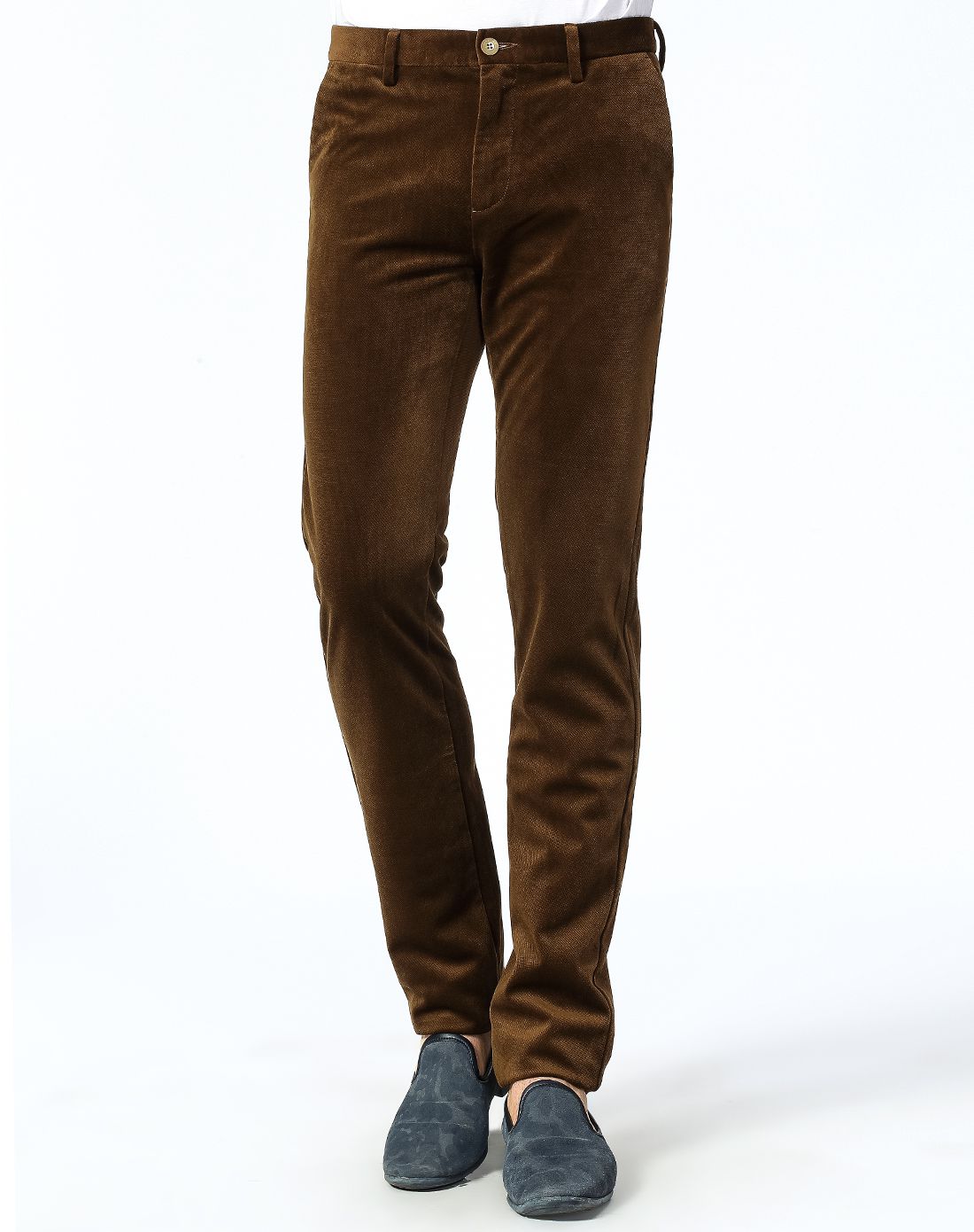 男士深咖色磨毛休闲长裤