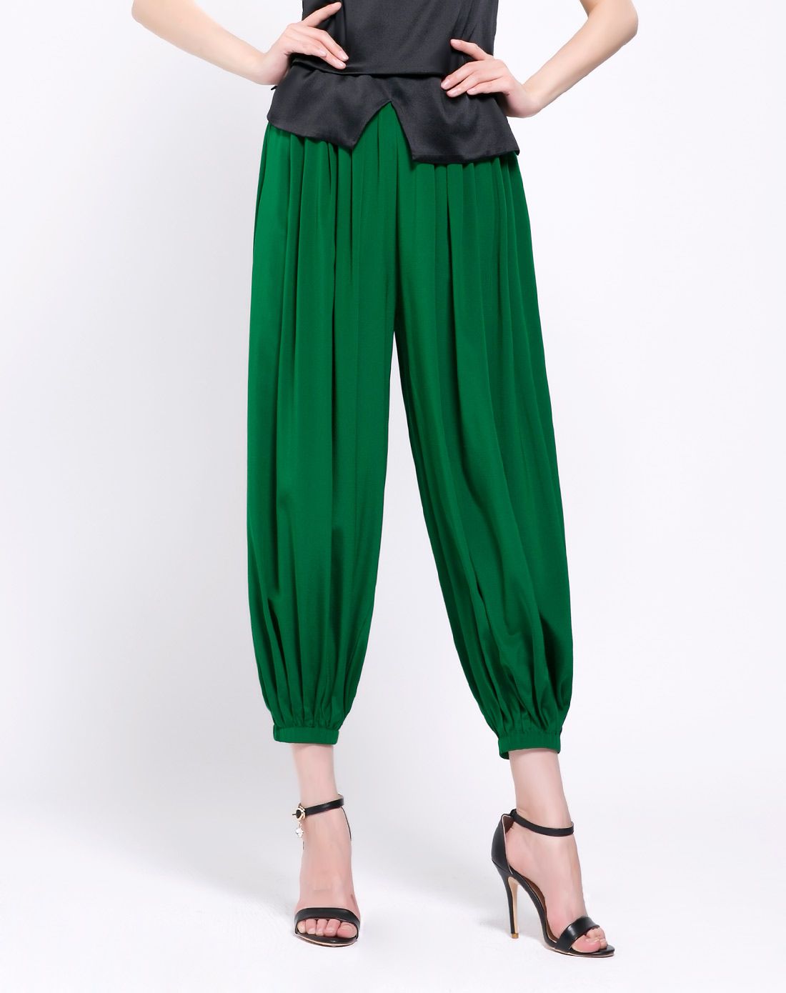 真丝果绿松紧腰头时尚舒适灯笼裤