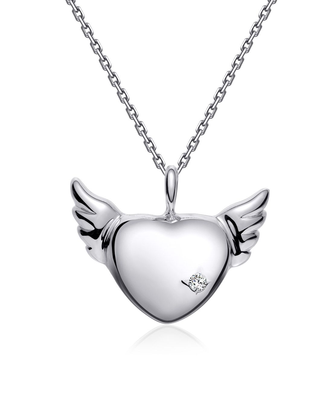 925银电镀白金&天使心形吊坠(赠送银链条)