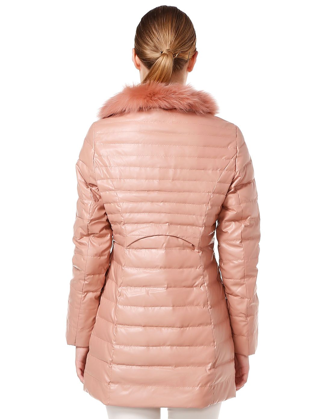 女款暗粉色时尚潮流长袖羽绒服