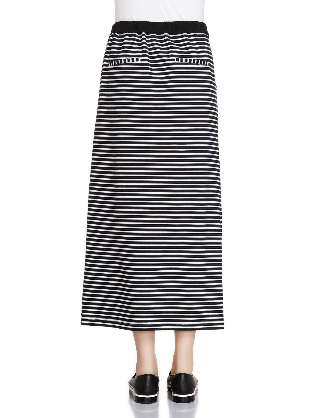 条纹直身长半裙