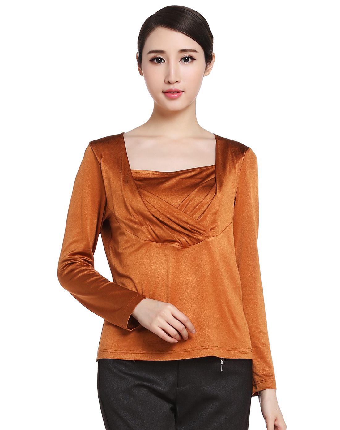 深橙色淑女长袖上衣