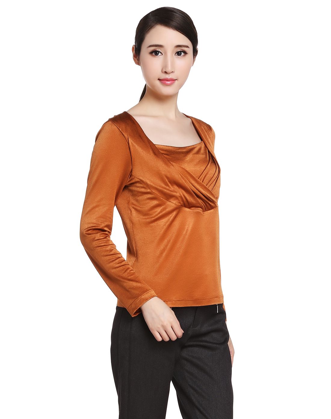 深橙色淑女长袖上衣