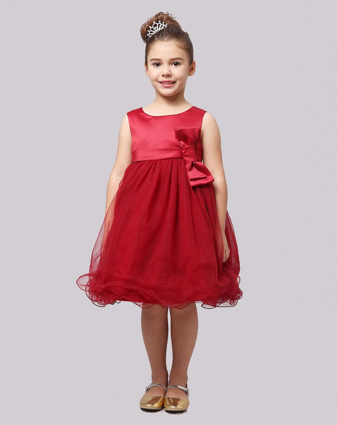 女童枣红色公主礼服裙