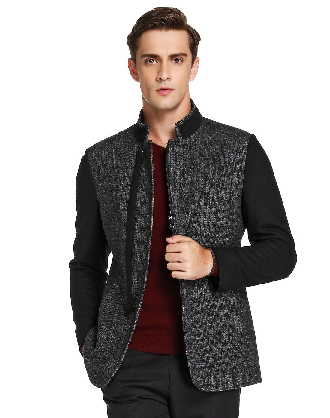 尼诺里拉ninoriva深灰/黑色羊毛长绒棉混纺商务便装nxhb910621_唯品会