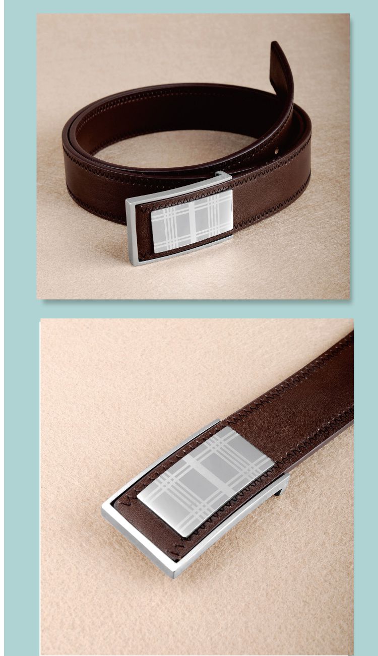 hardart 窄版商务钛钢钢色雕纹板扣深咖哑光纹牛皮皮带