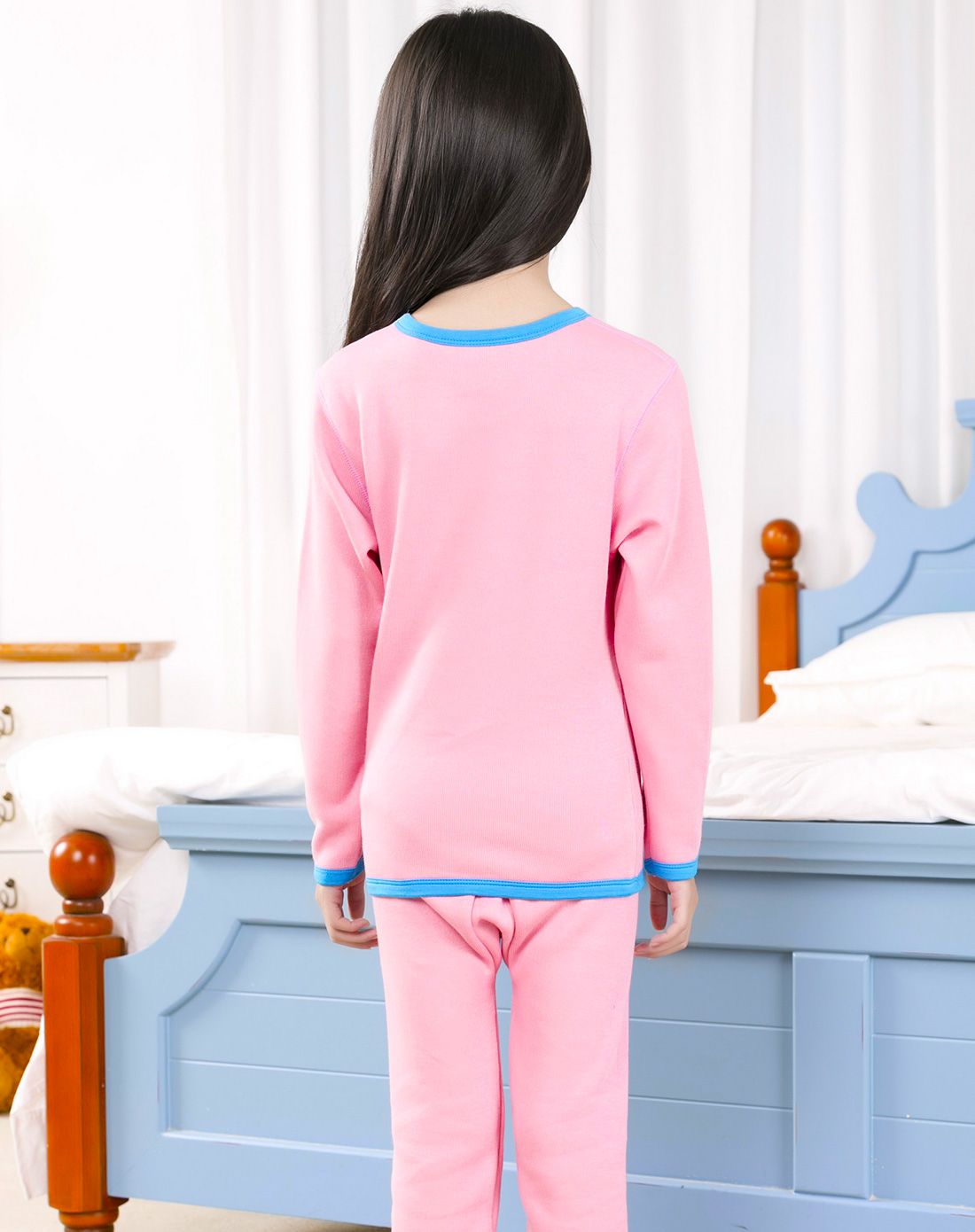 北极绒bejirog儿童内衣专场女童粉色女孩印花圆领黄金绒内衣套装bx205