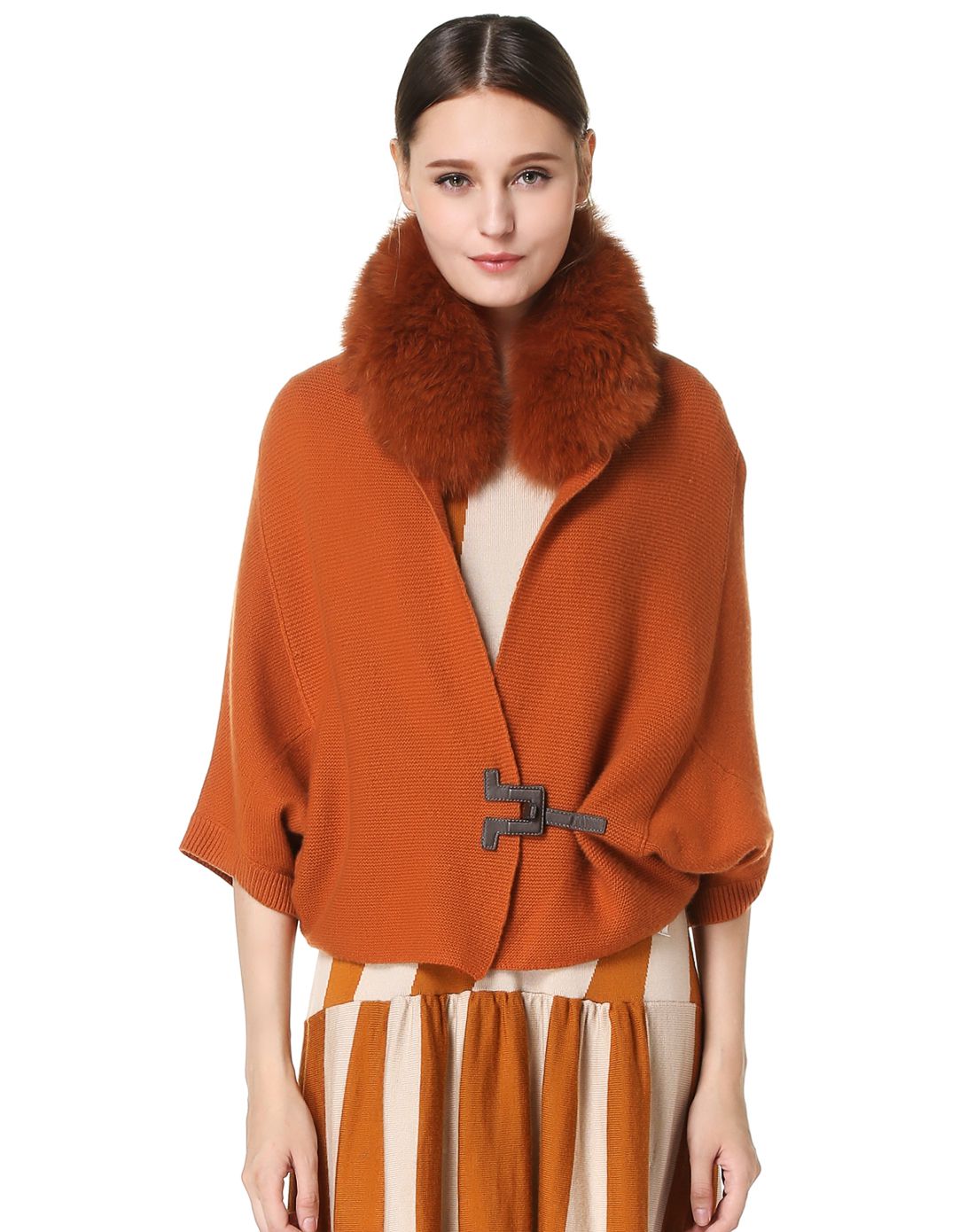 暗橘色淑女活力开襟针织衫