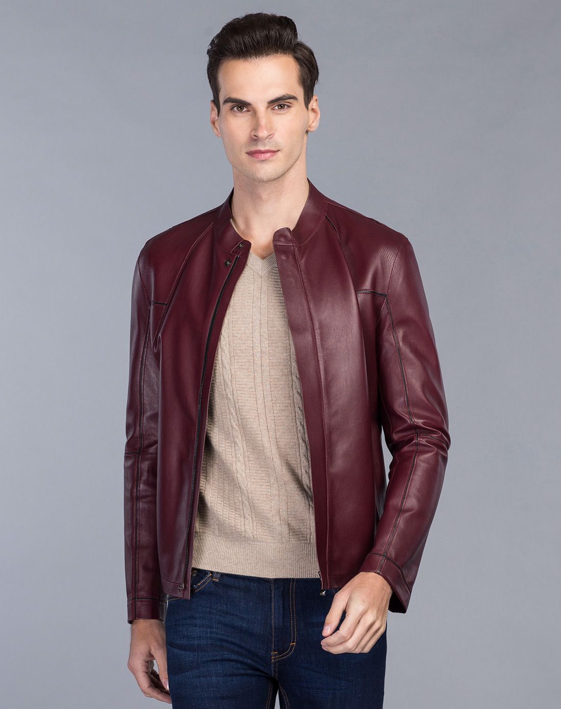 卡丹狄诺cardeendino休闲时尚立领皮衣cdx1073_唯品会