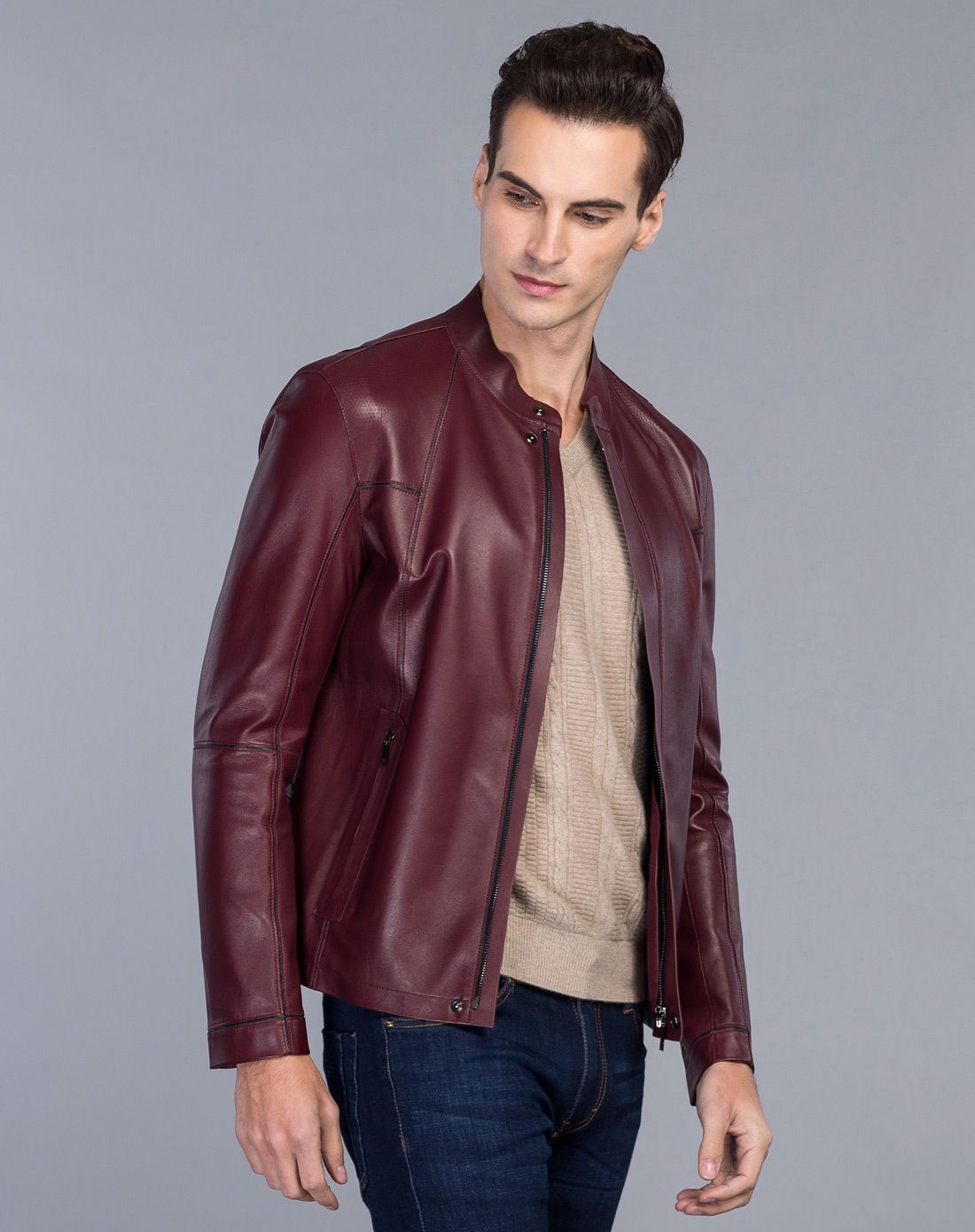 卡丹狄诺cardeendino休闲时尚立领皮衣cdx1073_唯品会