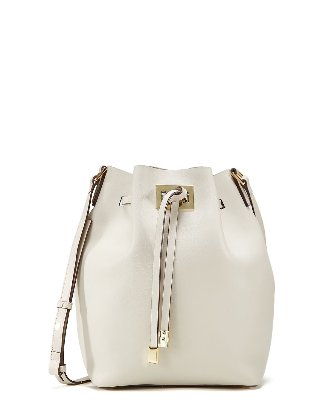 灰白色抽绳流苏斜挎水桶包