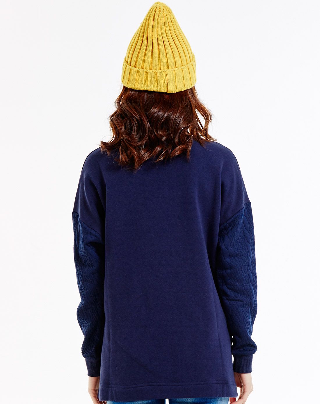 藏青针织不倒绒印花卫衣