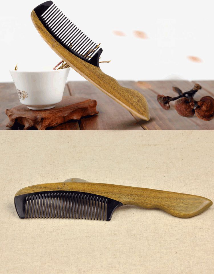 虞美人 天然绿檀木水牛角梳子 送礼佳选