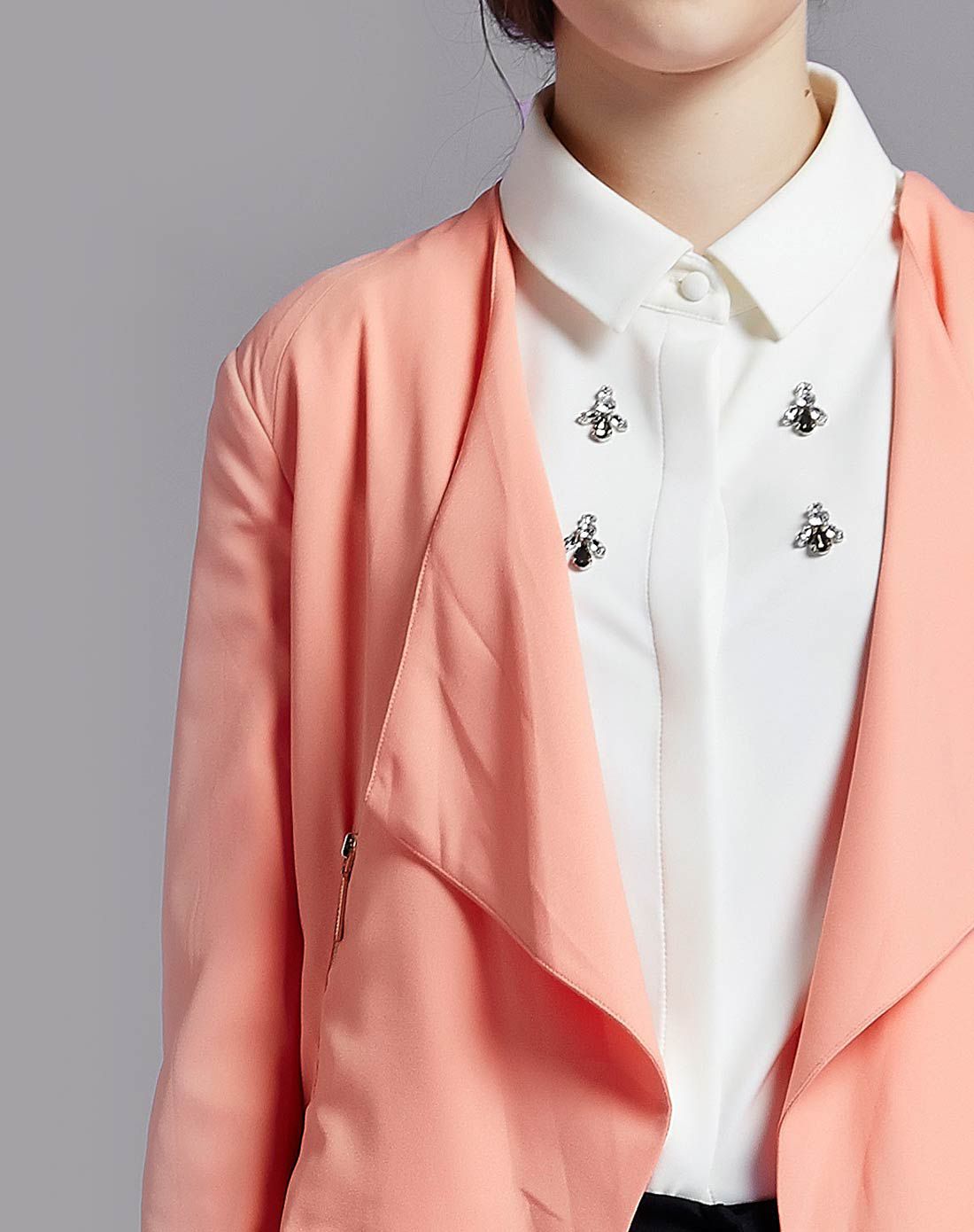 淡珊瑚色时尚雪纺百搭长袖西装