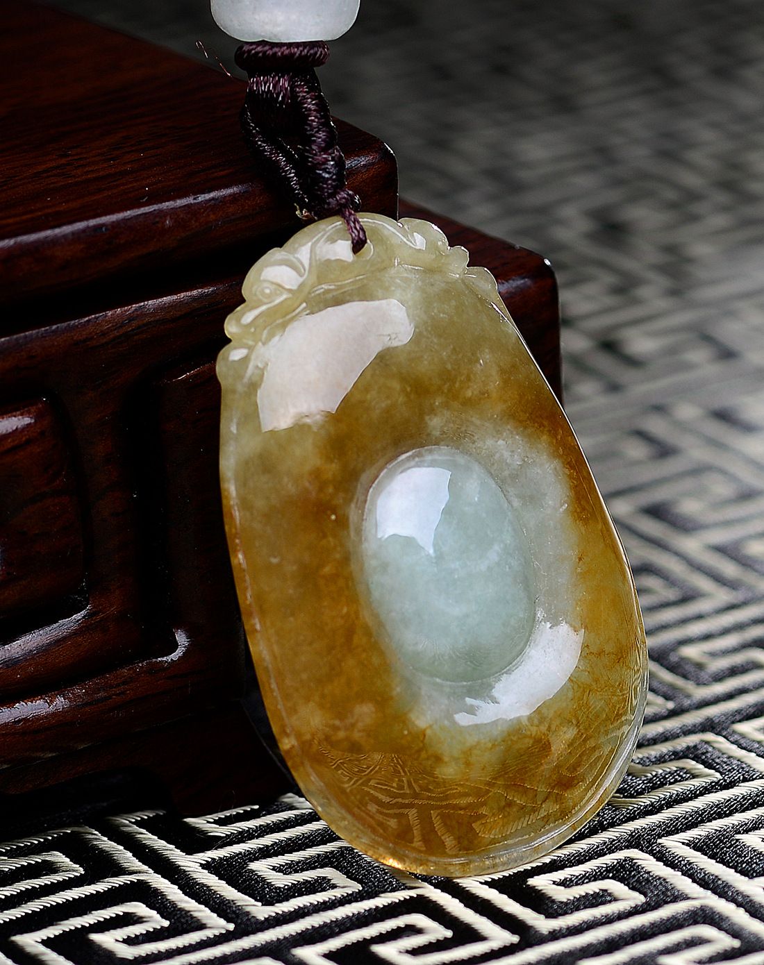 天然a货冰糯种黄翡厚实福从天降翡翠吊坠