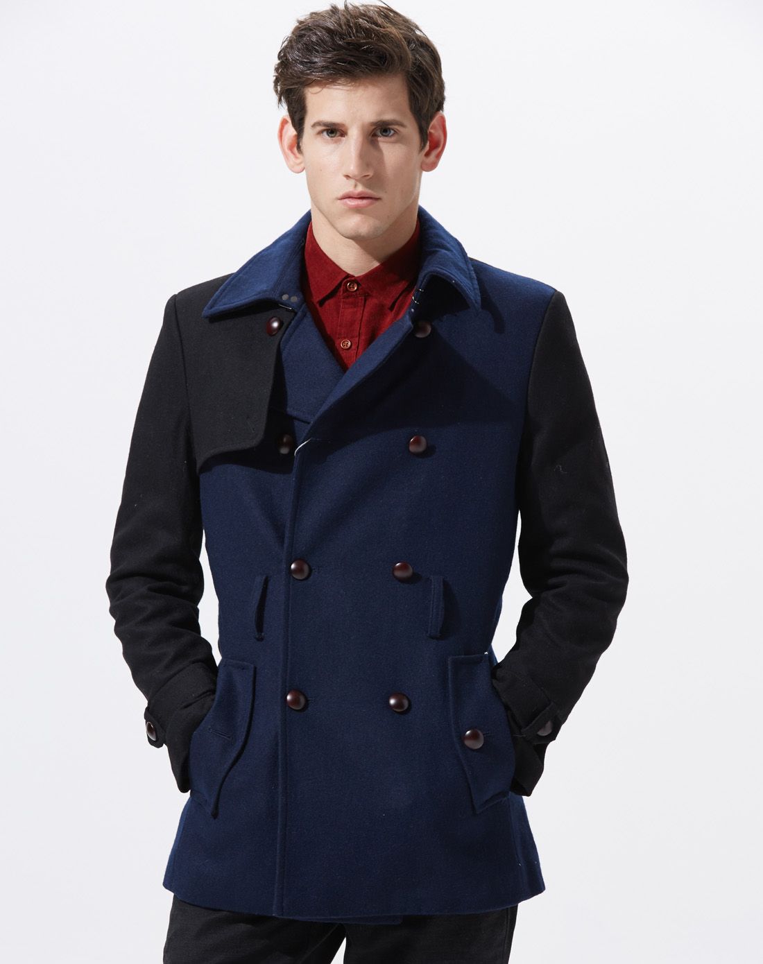 摩高mogao深宝蓝男装拼色长款呢料大衣961146051449深宝蓝_唯品会