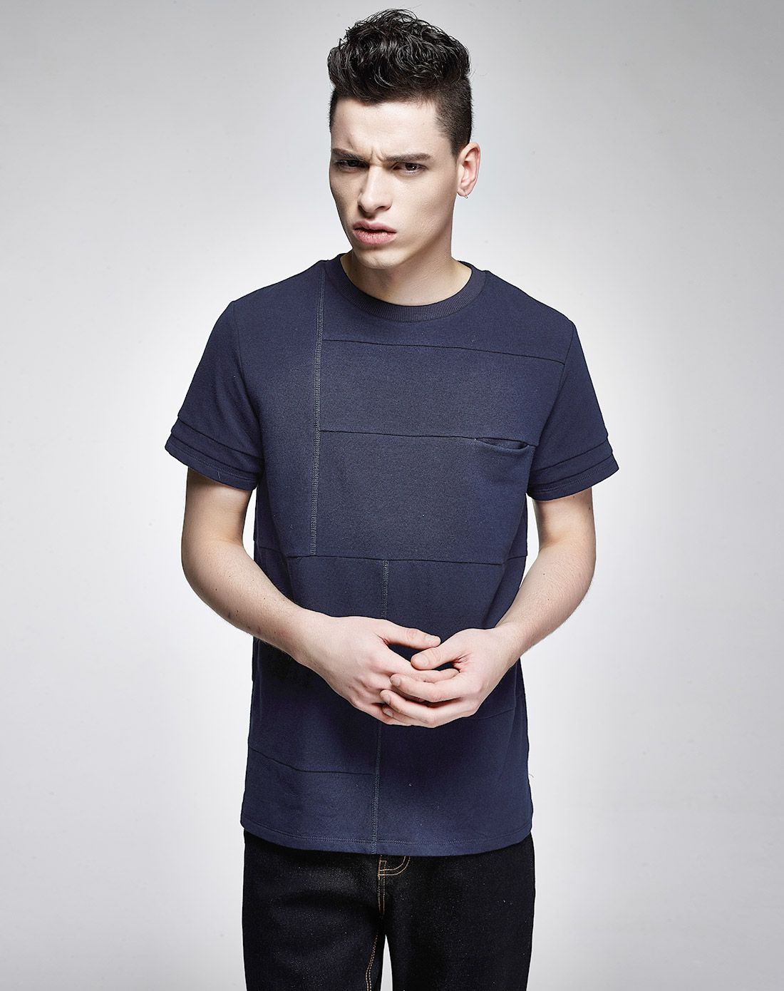 蓝调格纹短t宝蓝色