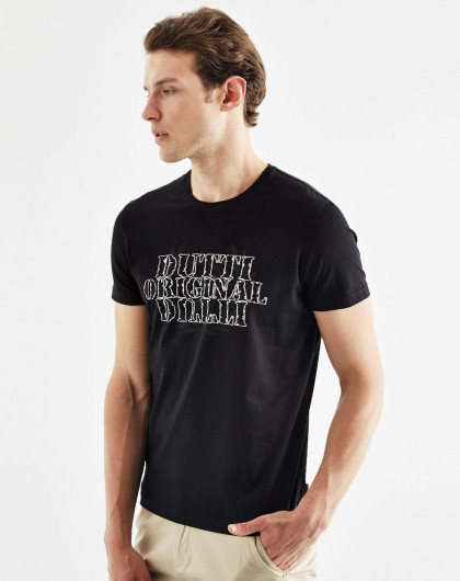 阿格纳dutti original男装专场  黑色纯棉时尚个性印花短袖t恤