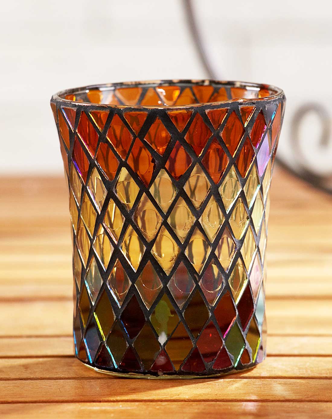 特价琥珀变奏手工马赛克玻璃圆柱烛台(小号)