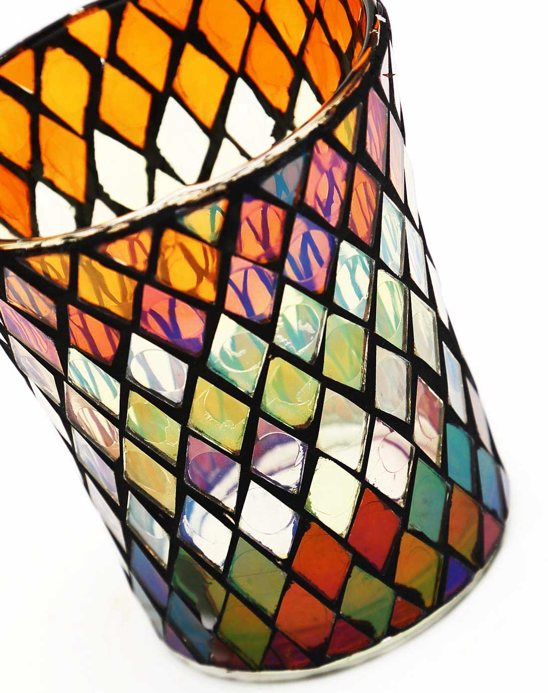 特价琥珀变奏手工马赛克玻璃圆柱烛台(小号)