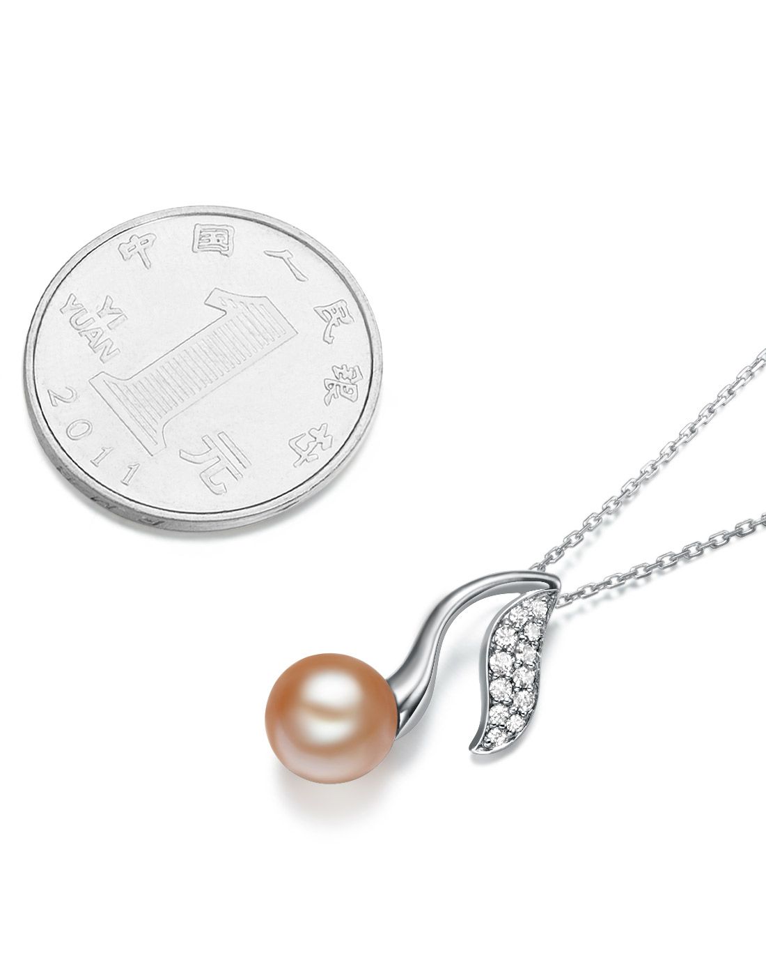 925银电镀白金&花蔓枝叶珍珠吊坠(赠送银链条)