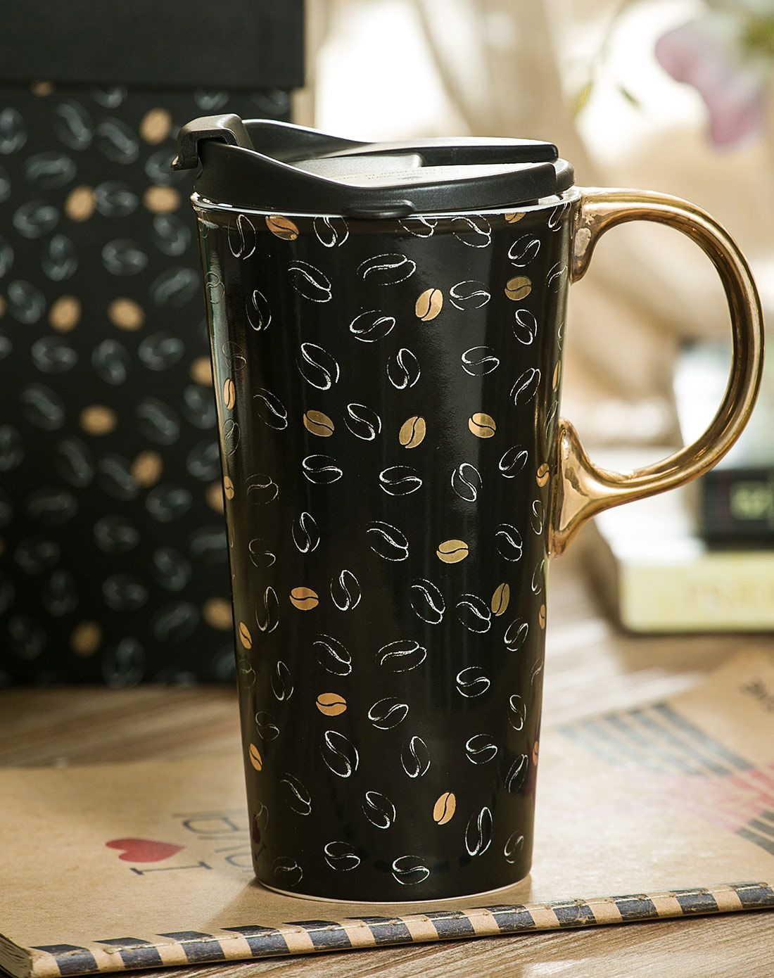 手绘陶瓷杯柄休闲修身马克杯(礼盒装)