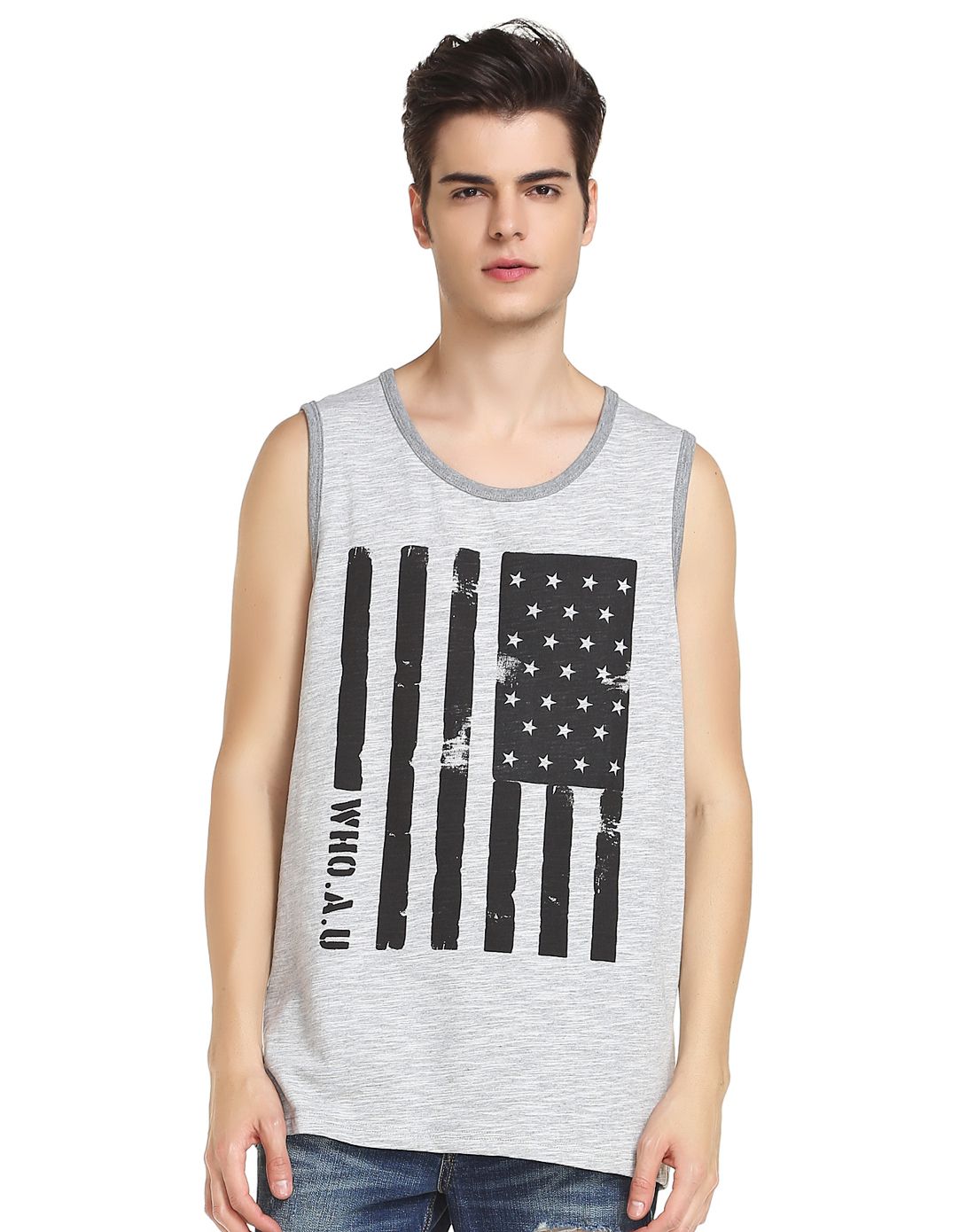 浅灰/黑色欧美风时尚无袖t恤