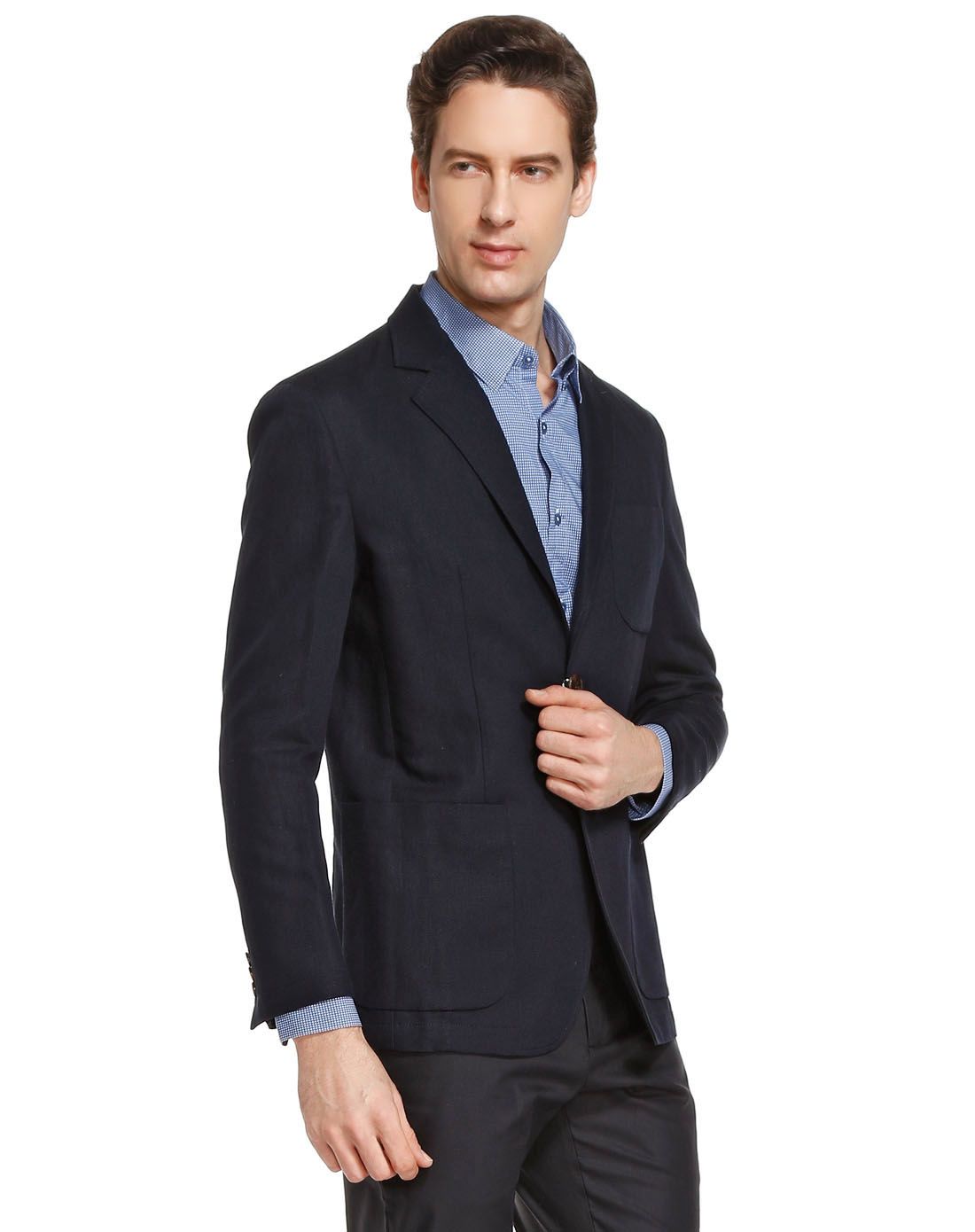 深蓝色商务尊贵翻领长袖休闲西服