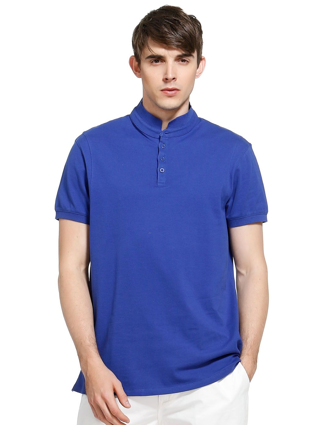 avant premiere homme中蓝色简单百搭短袖polo衫