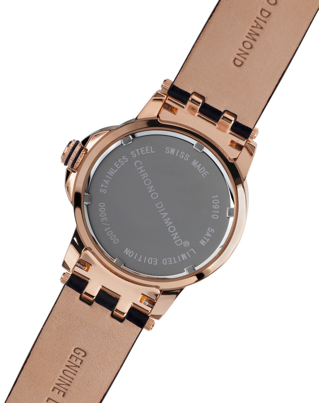 chrono diamond 瑞士工艺手表 精准你的时光女款真皮表带闪钻石英腕表