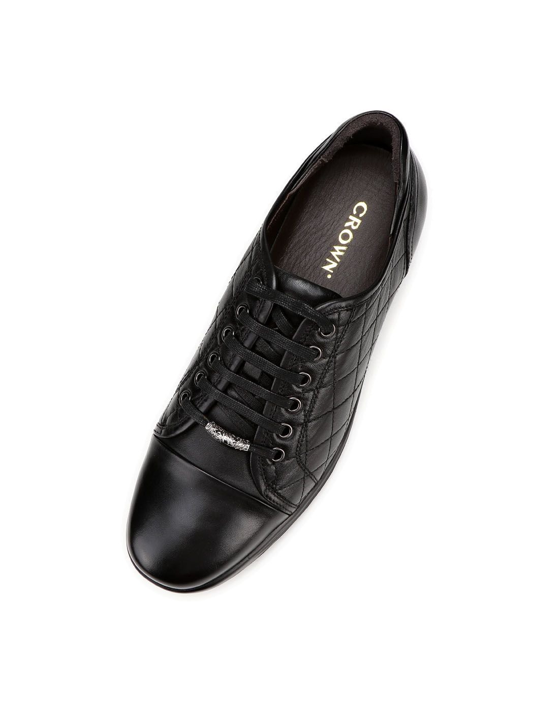 皇冠crown黑色牛皮时尚休闲单鞋32770039_唯品会