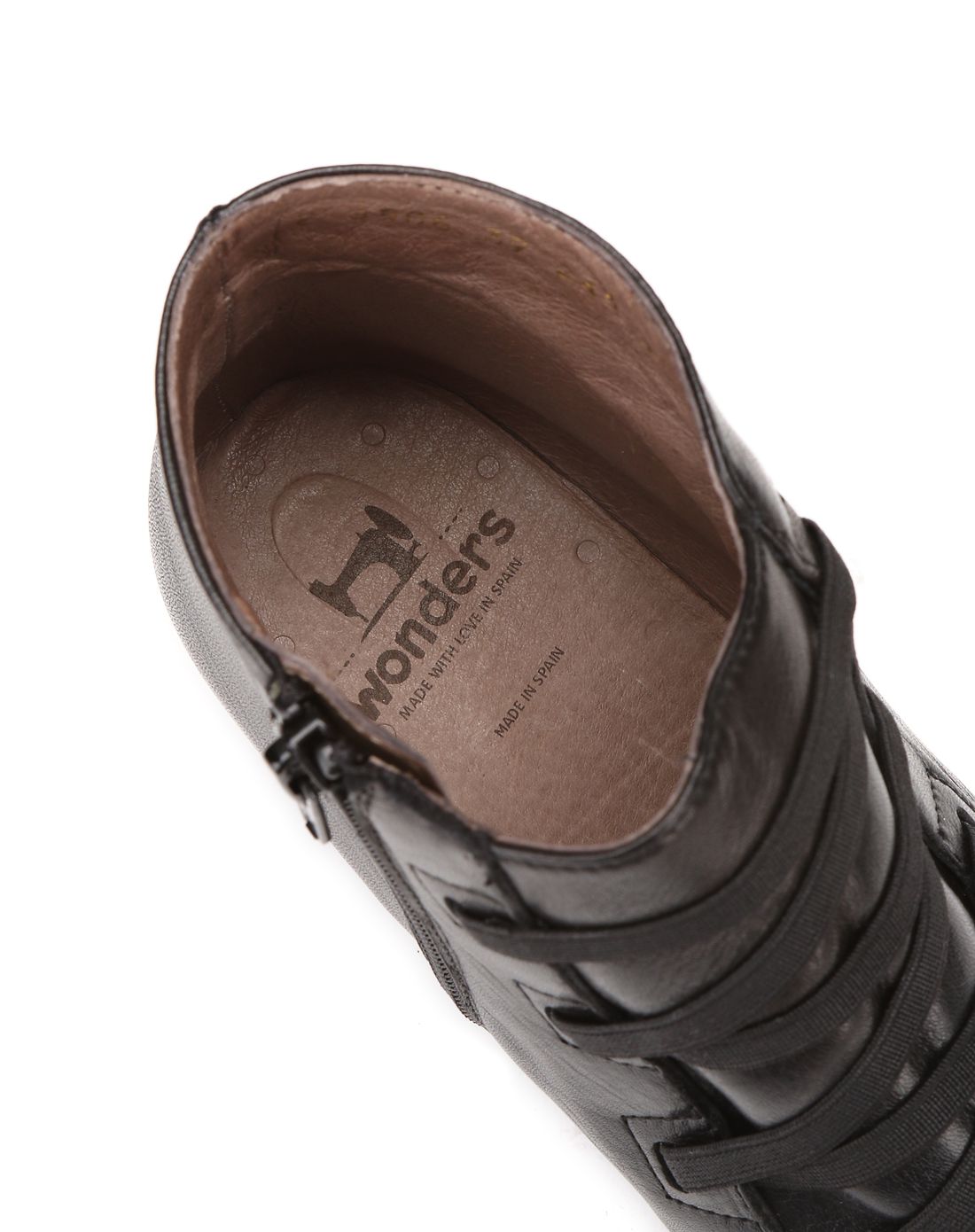 wonders西班牙进口牛皮面黑色短靴