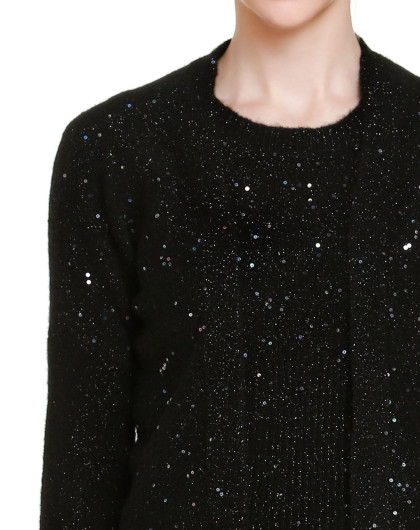黑色亮片装饰时尚开襟长袖针织衫
