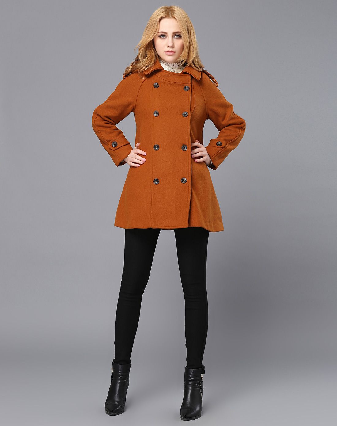 gustavo arango女款锈红色帅气双排扣毛呢外套3g39a367210_唯品会