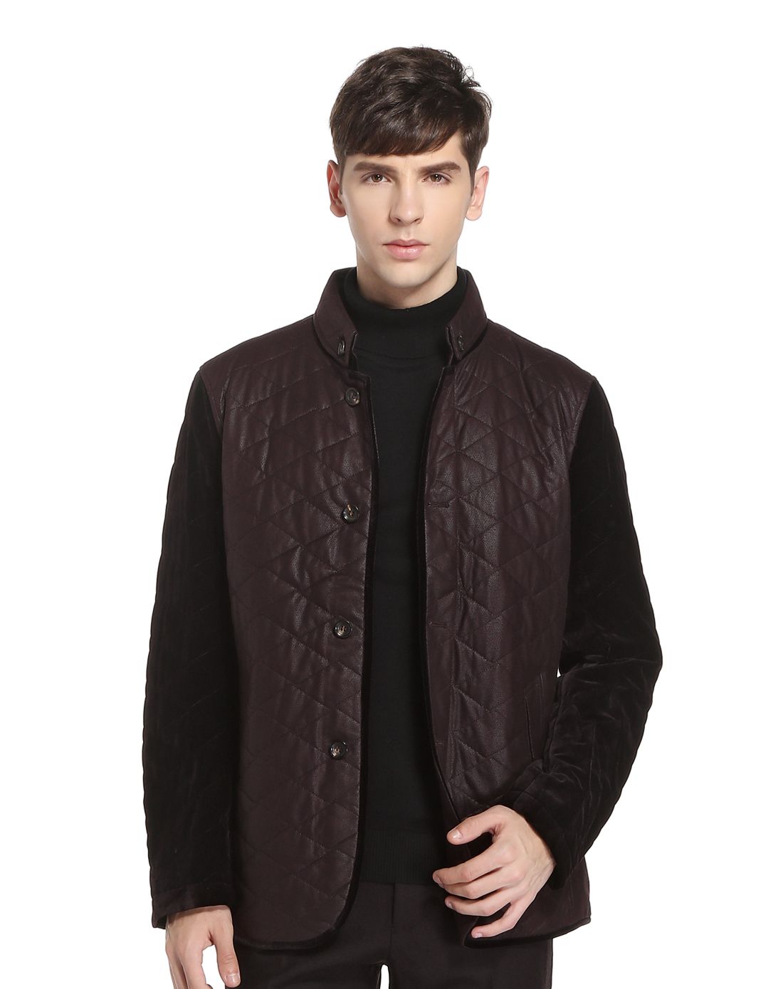 benato男装专场 宾度j.benato 深紫红色大气拼接长袖棉服