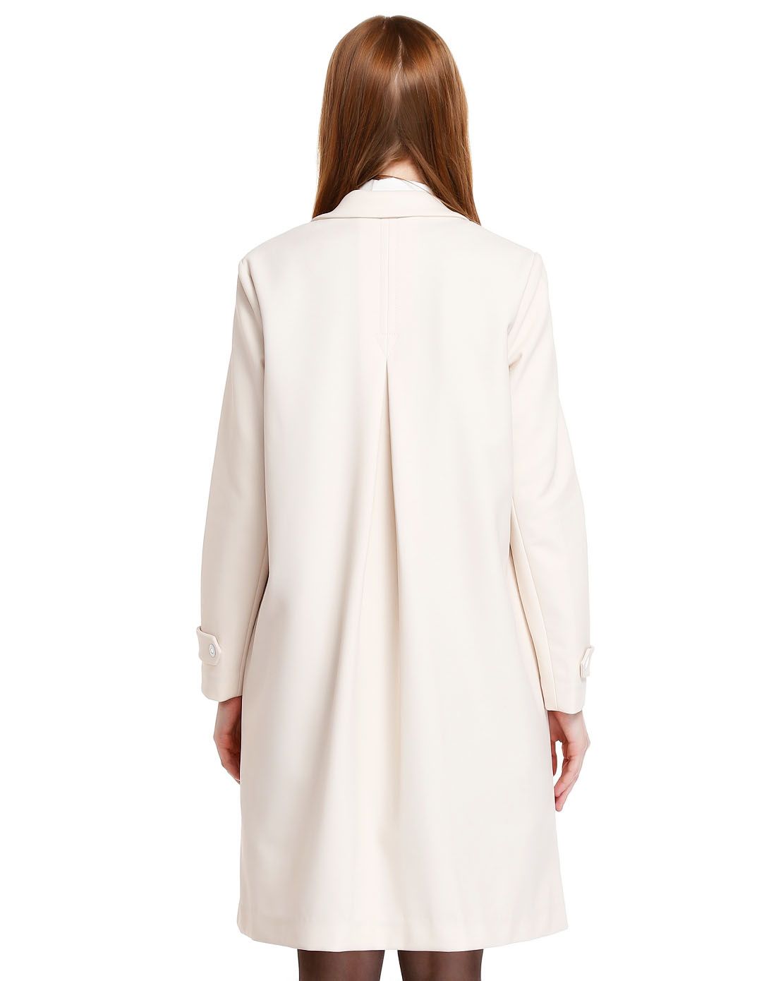 masfer.su奶白色翻领时髦风范长袖长款外套b1143520f_唯品会