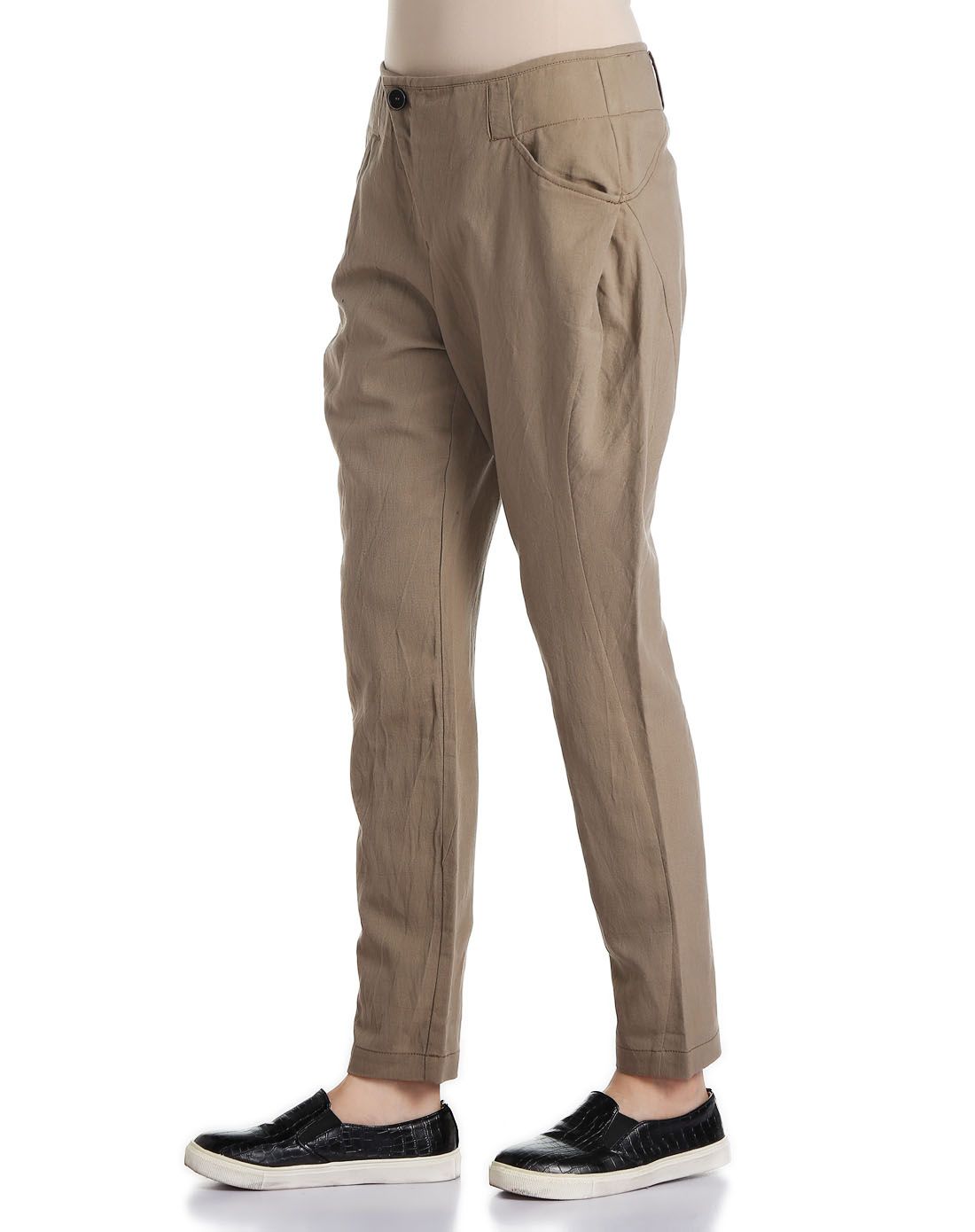 浅啡色时尚直插袋锥形长裤