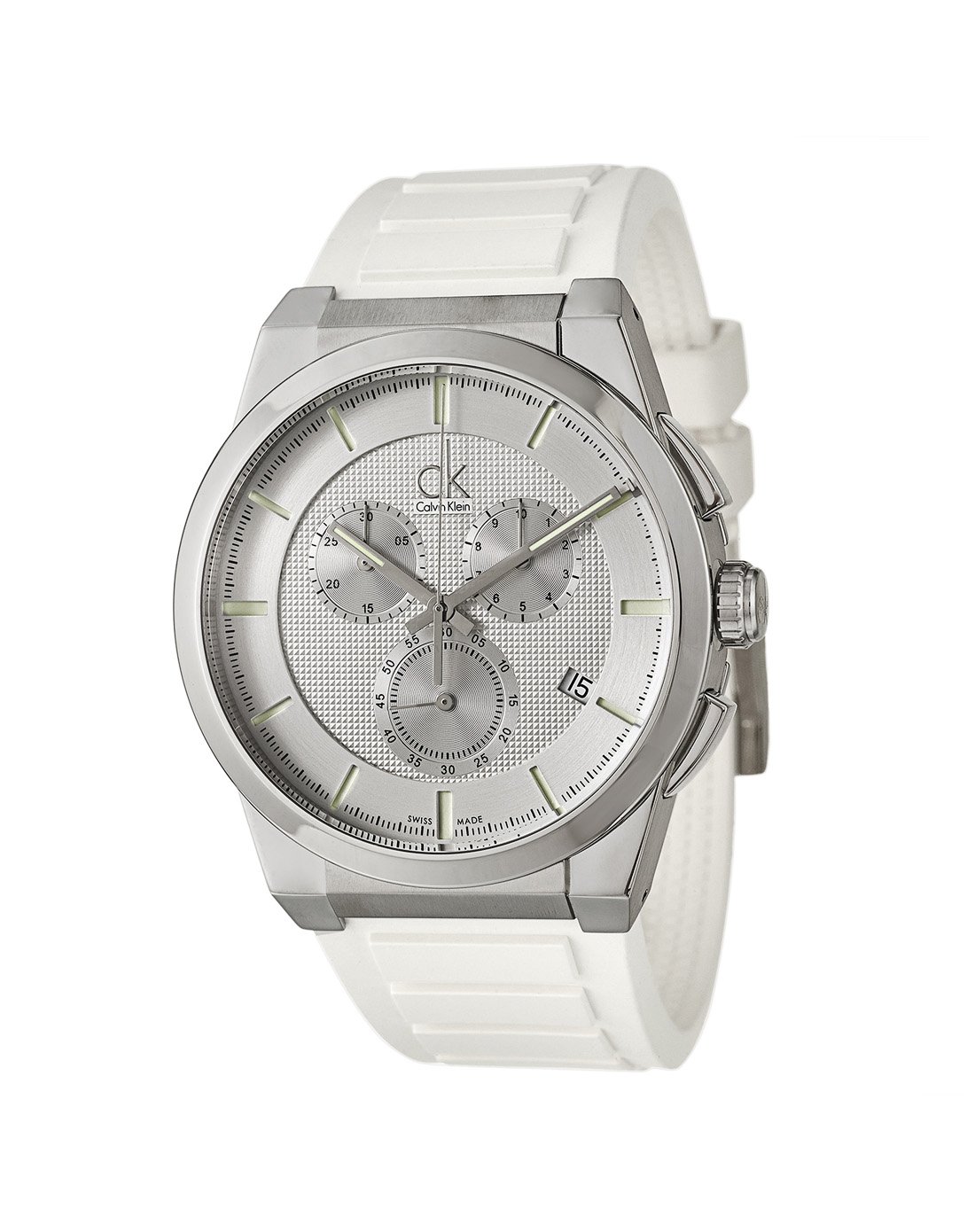 calvin klein 男款白色dart系列45mm橡胶表带计时腕表