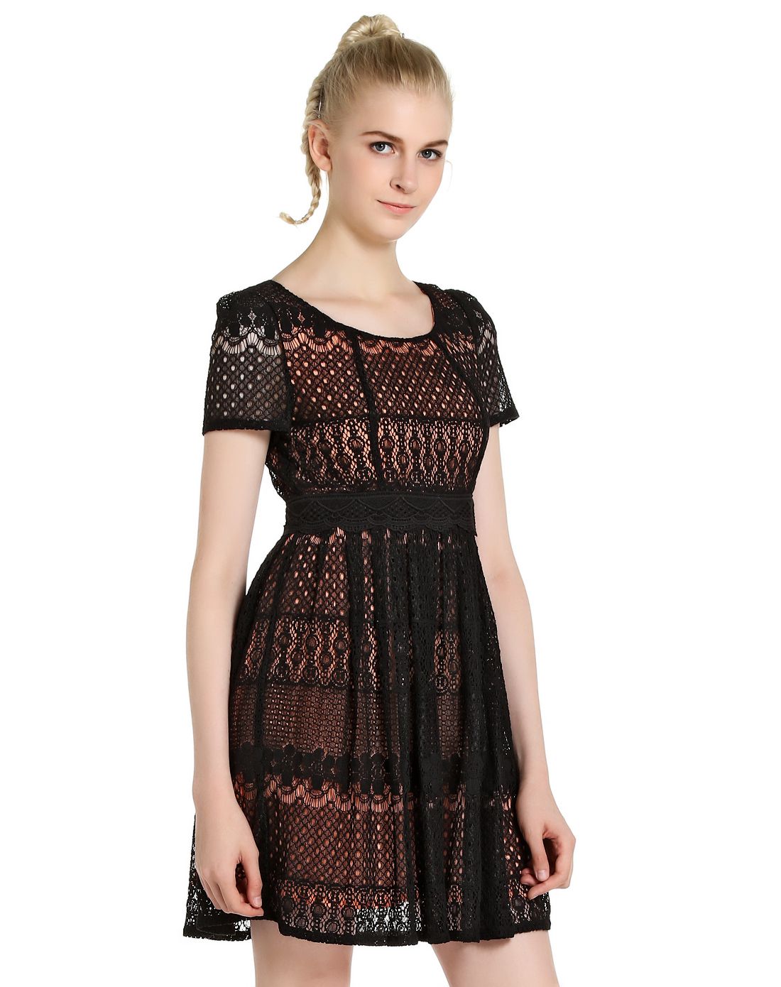 玛丽安玛丽marie n°mary女装专场 黑/桔色时尚潮流短袖连衣裙