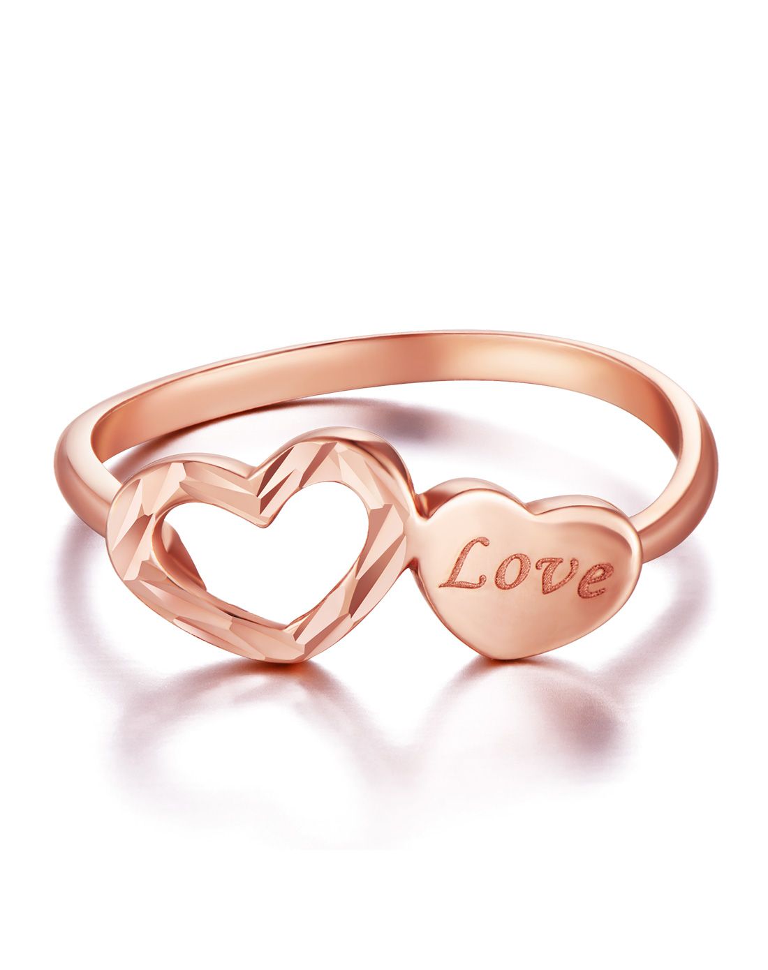 18k金玫瑰金双心戒指(定价)