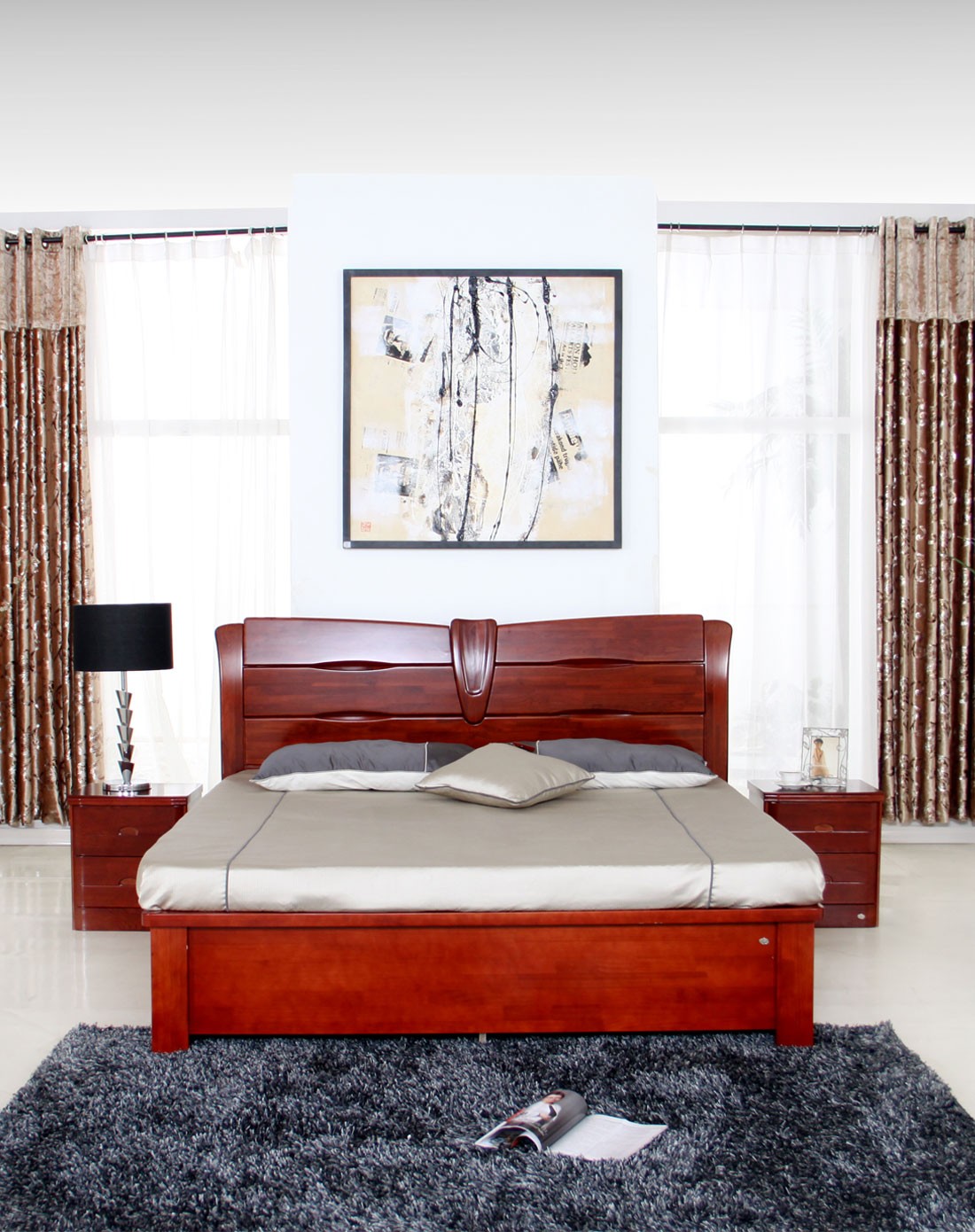 华日家具专场华日家居蝴蝶栗色1.8m箱体实木床dsc000080_唯品会